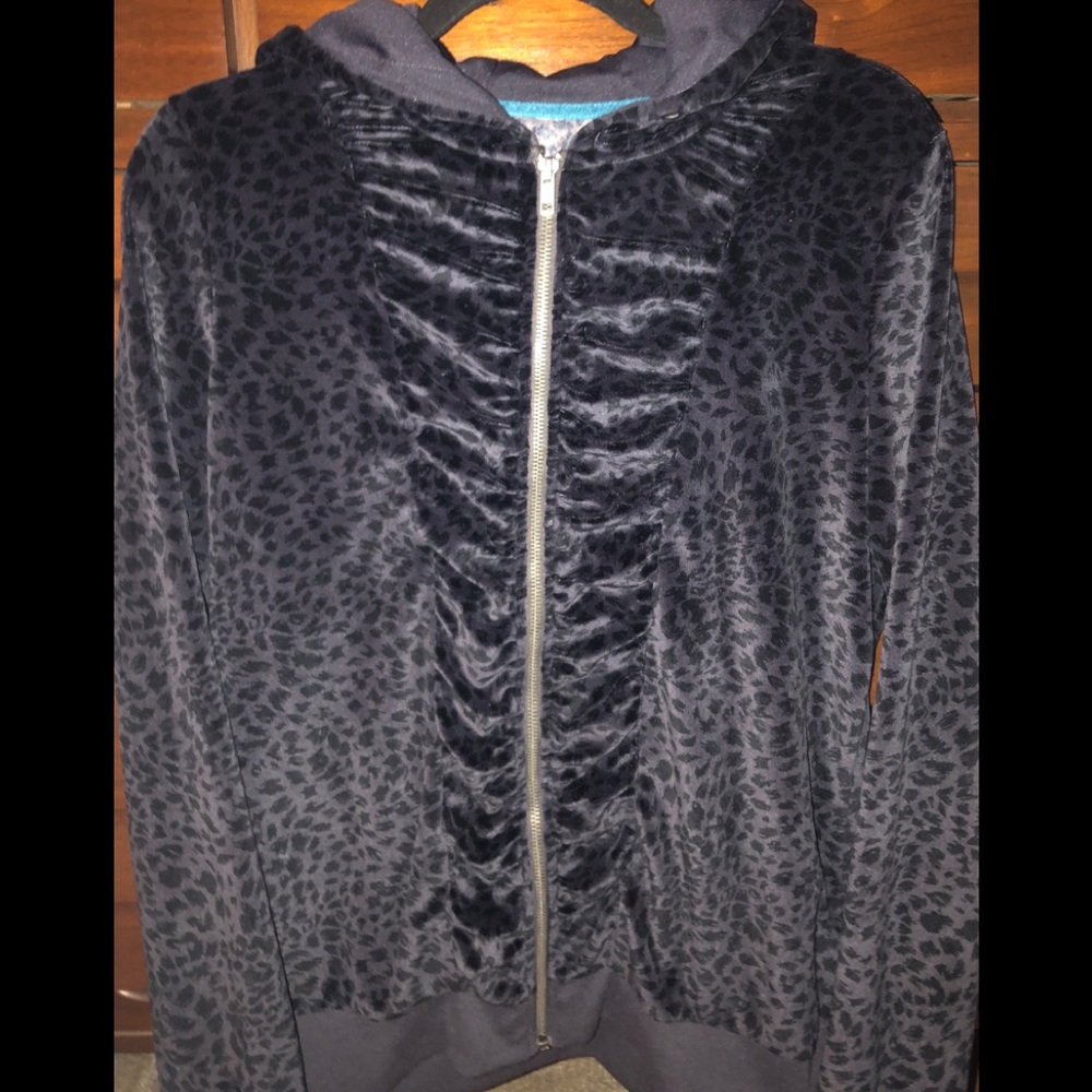 Guess Velour Cheetah Print Zip Up Hoodie Size M